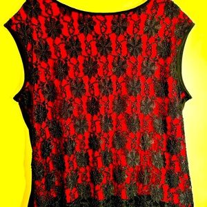 Kiara Black and Red Lined Floral Laced Top